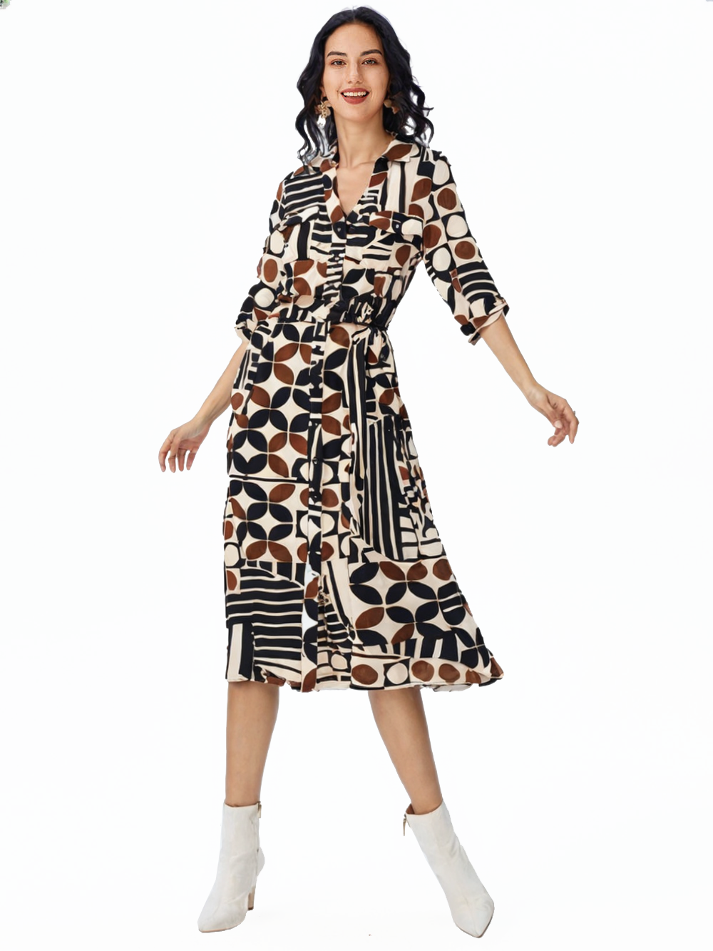 Vestido midi estampado geométrico