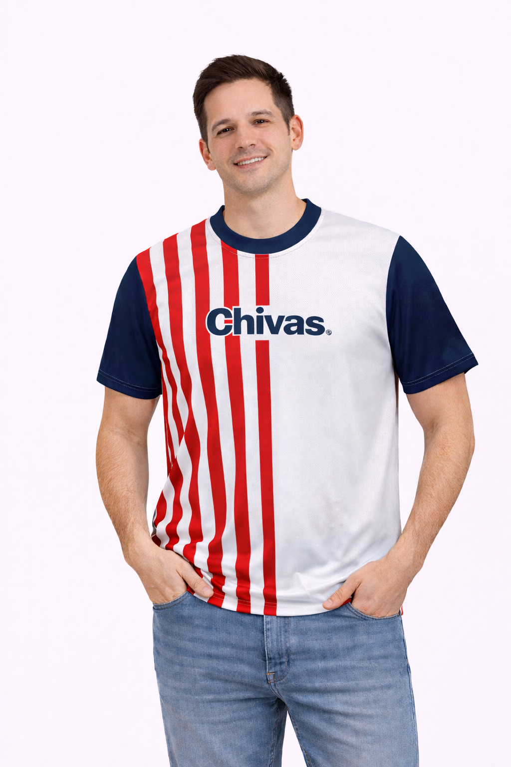 Playera Chivas Rayas Verticales Blanco y Rojo CI161