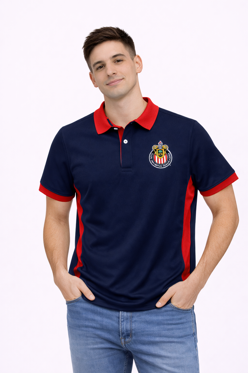 Playera Polo Chivas Azul Marino con Detalles Rojos CI153