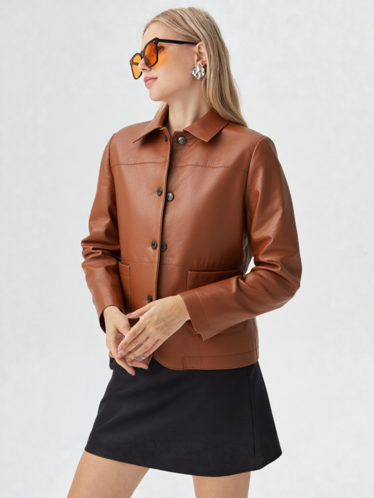 Chaqueta café efecto piel Foleys