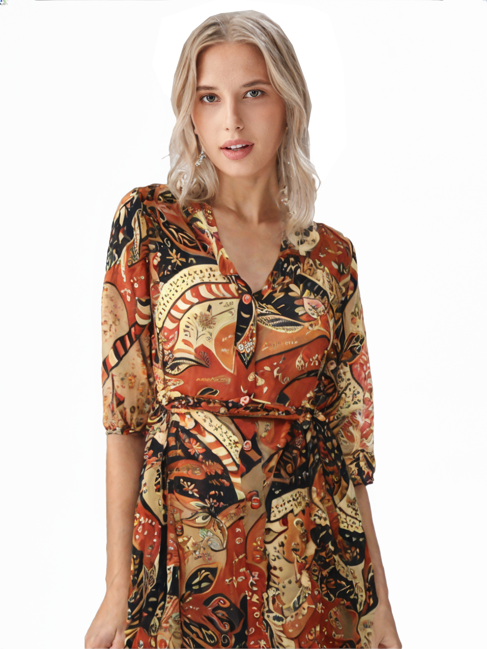Vestido maxi estampado boho en tonos cálidos Rosy´s  Chic