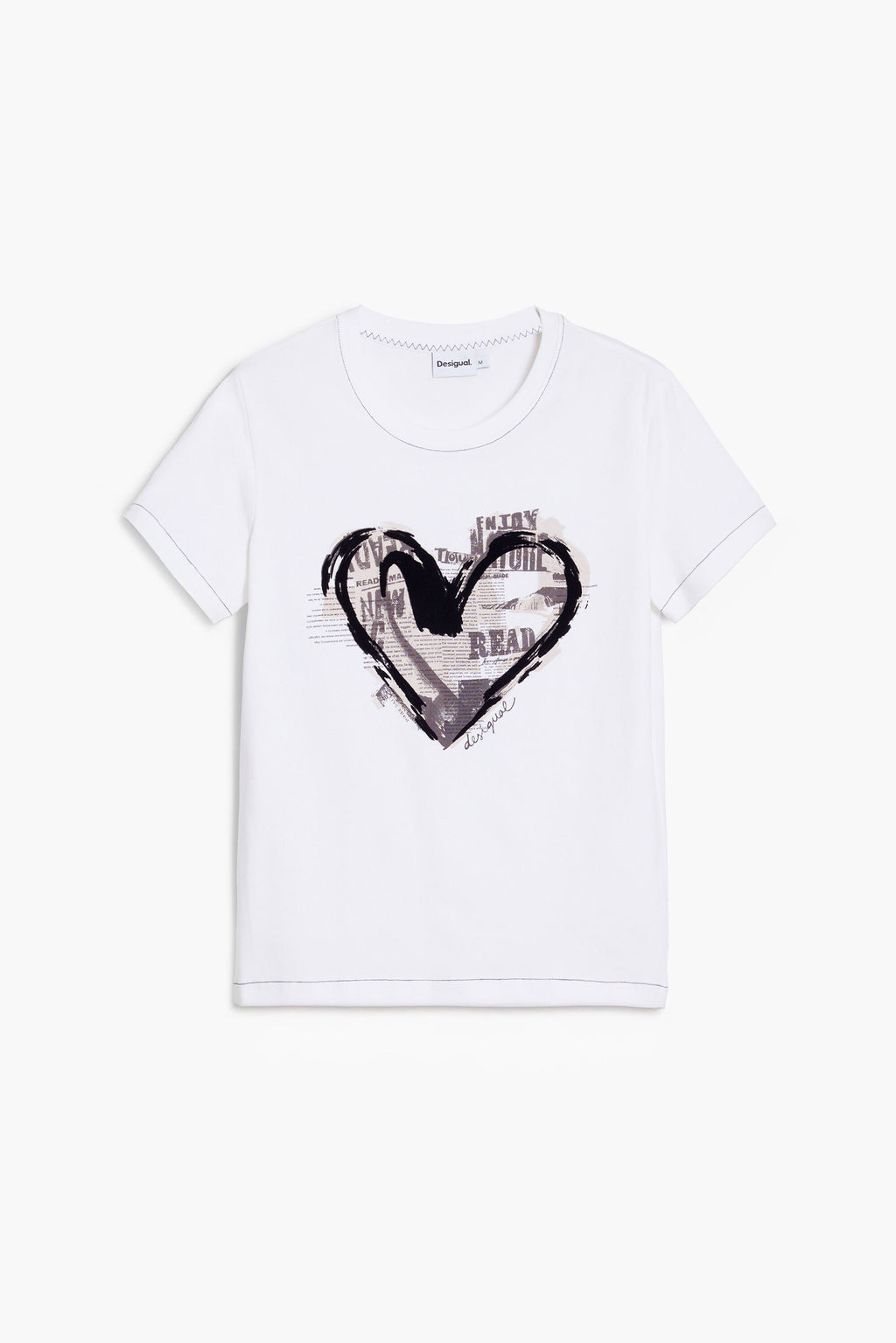 Camiseta blanca con estampado de corazón Desigual