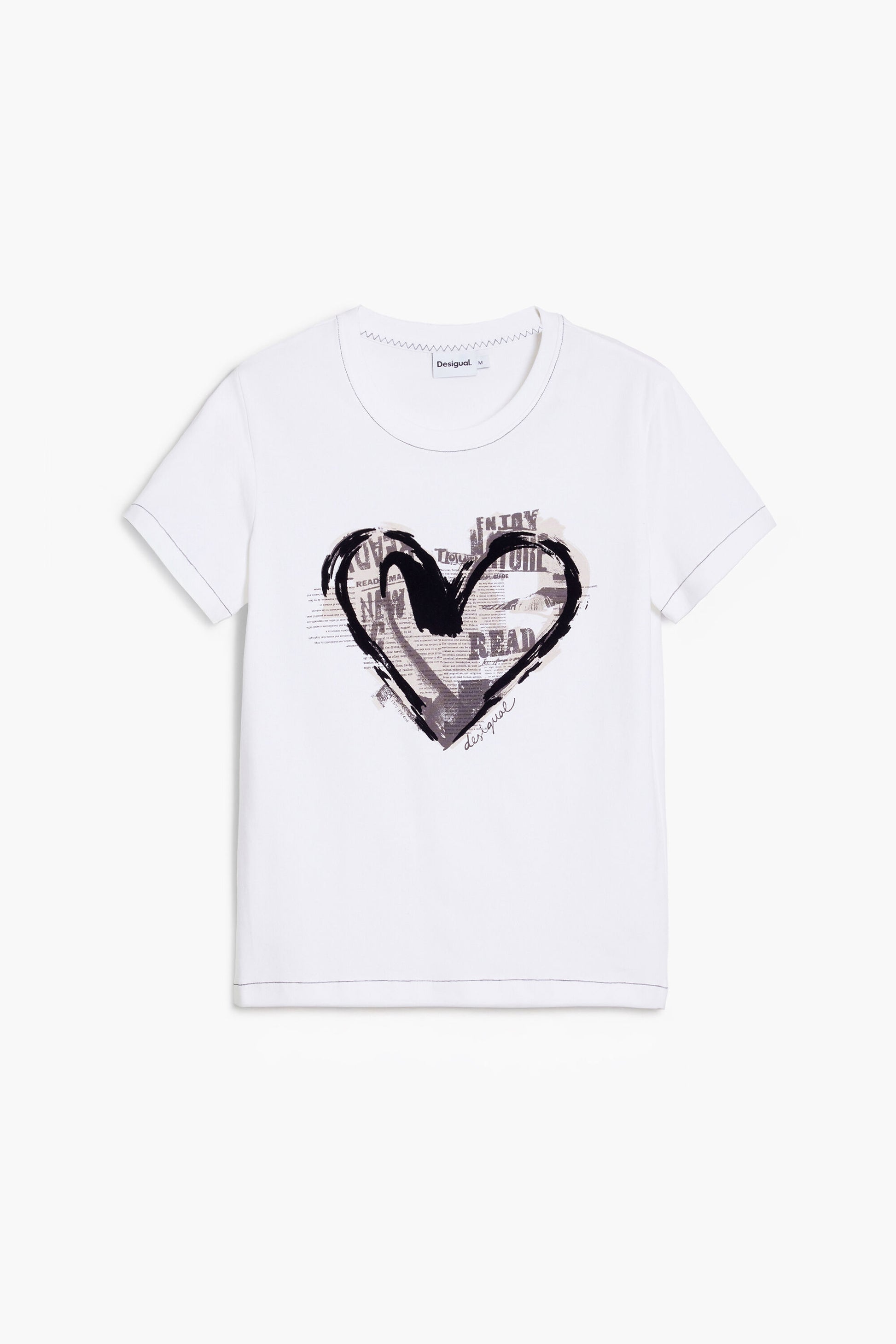 Camiseta blanca con estampado de corazón Desigual