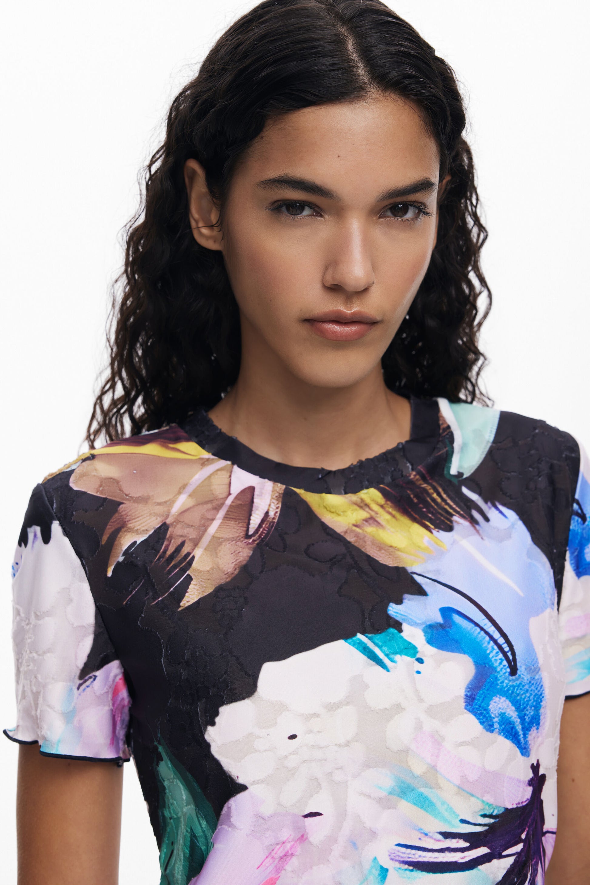 Blusa negra estampada floral multicolor Desigual
