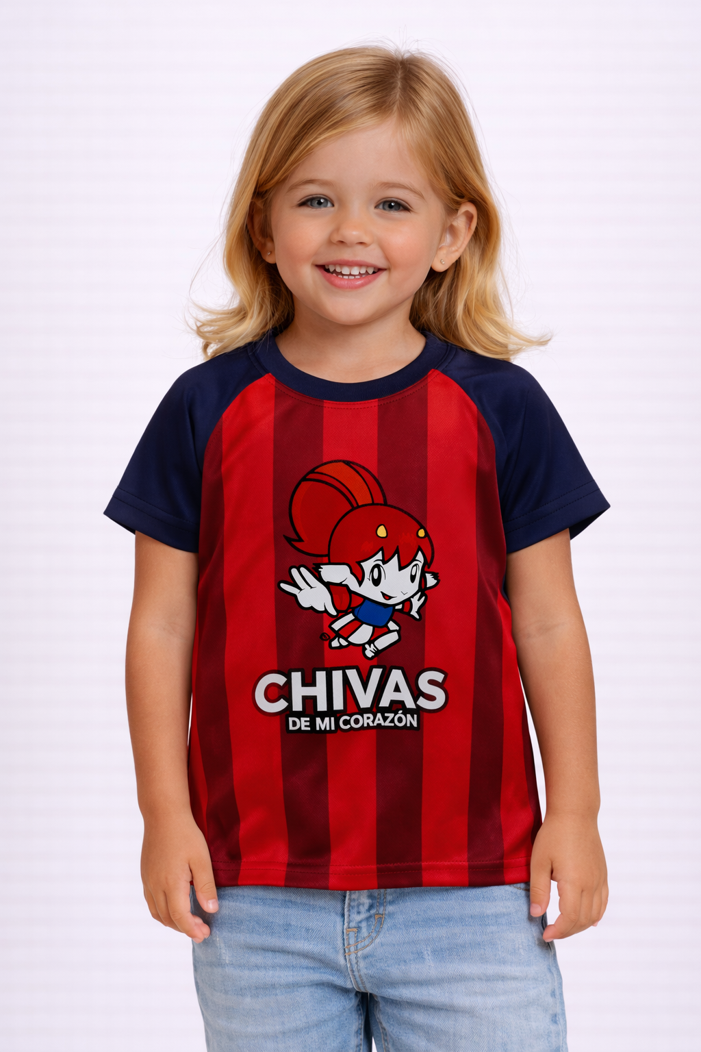 Playera Chivas Infantil “De Mi Corazón” Rayada Roja CI179
