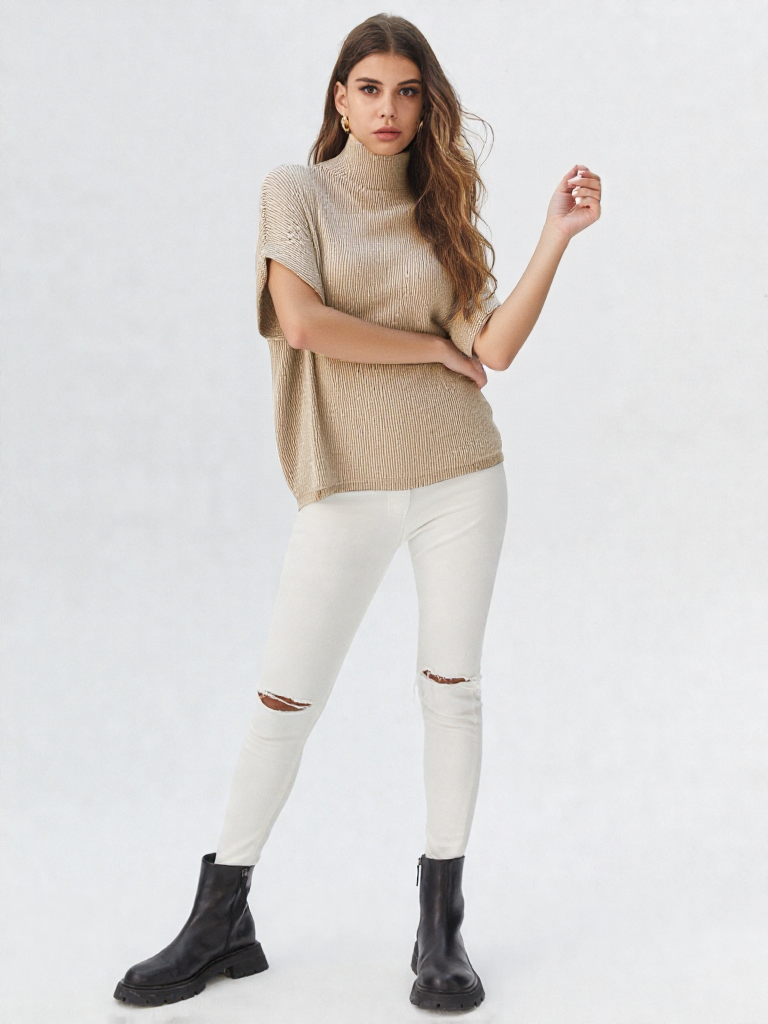 Suéter beige cuello alto tejido Julis & JK