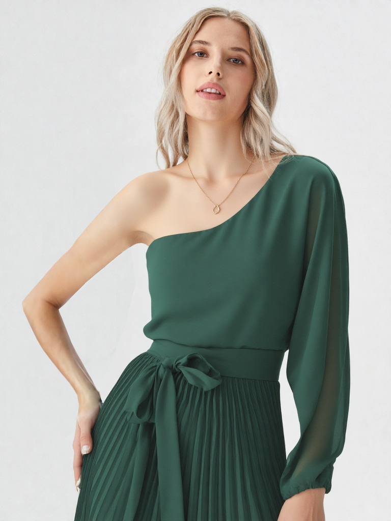 Vestido largo asimétrico plisado STOP