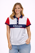 Playera Polo Mujer Chivas Blanca Franja Azul CI164