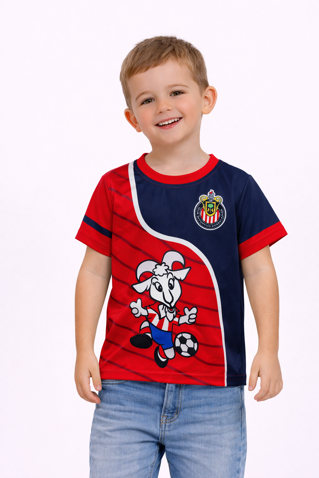 Playera Chivas Infantil Azul y Roja con Mascota CI177