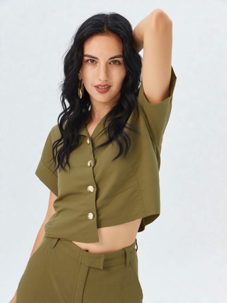 Blusa verde Olivo camisera manga corta Stop