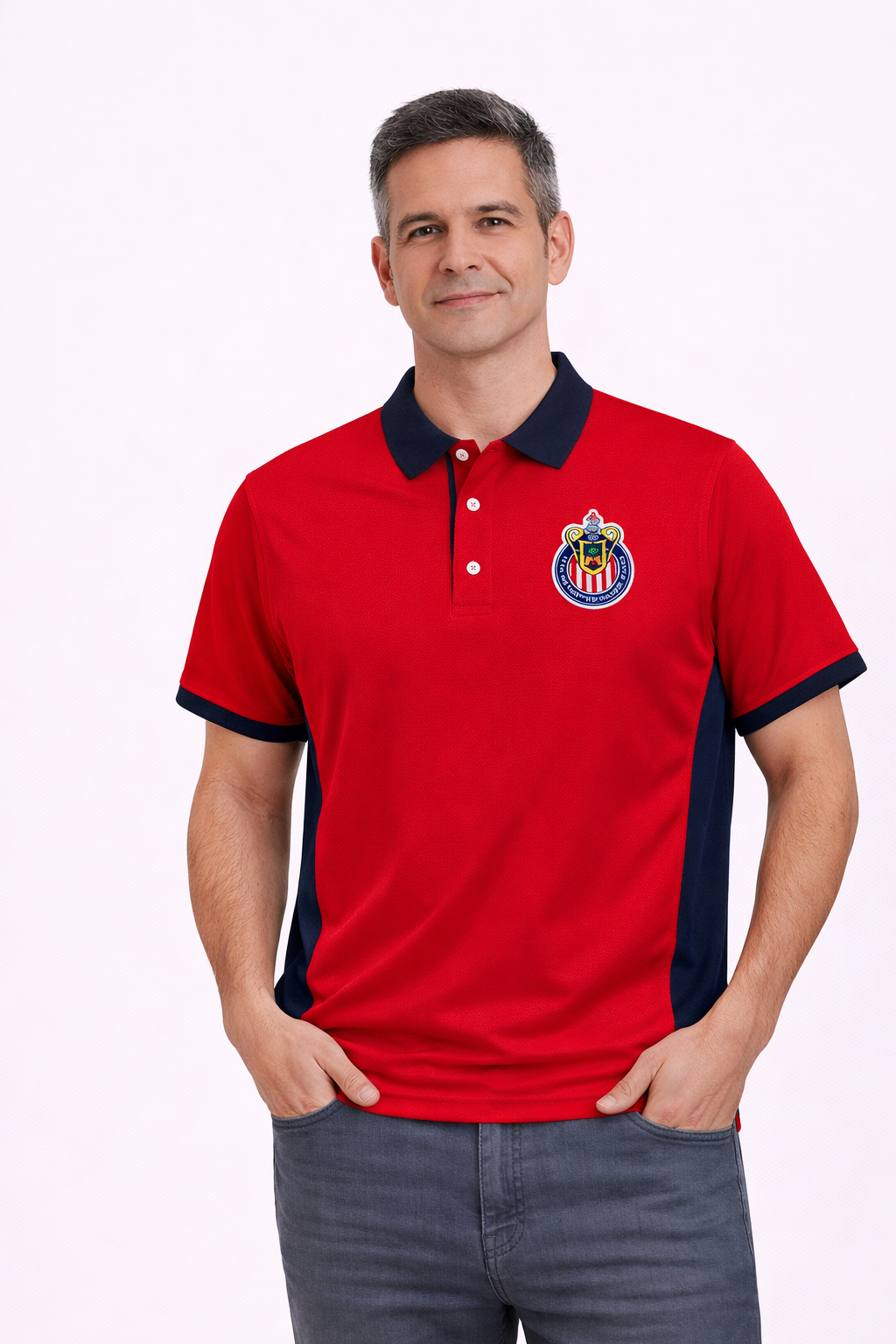 Playera Polo Chivas Roja y Azul con Escudo CI152