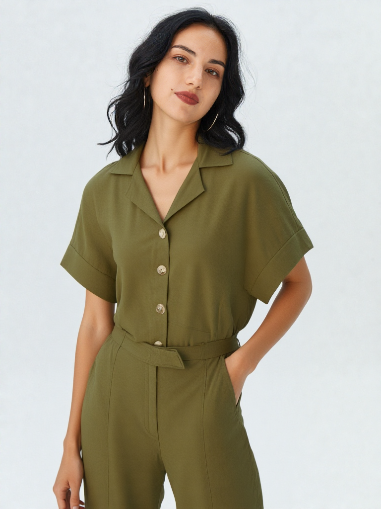 Blusa verde Olivo camisera manga corta Stop