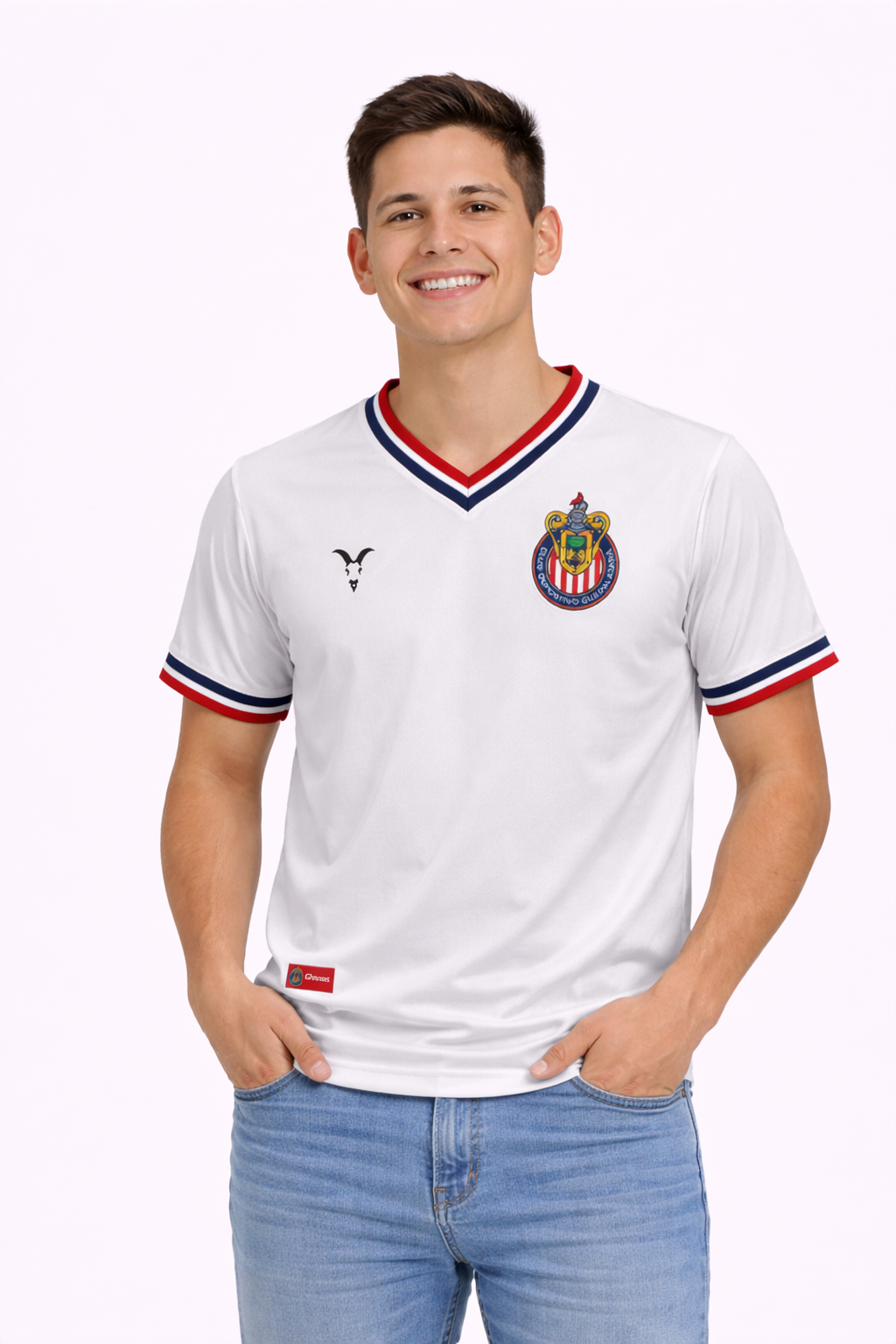 Playera Chivas Blanca Cuello V Clásica CV