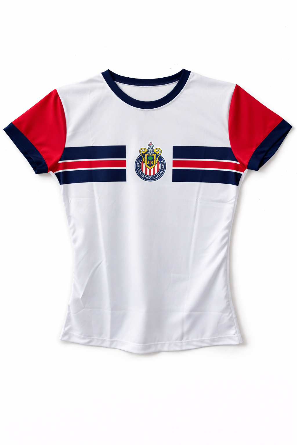 Playera Chivas Blanca con Franjas Rojiazules Niña CI106