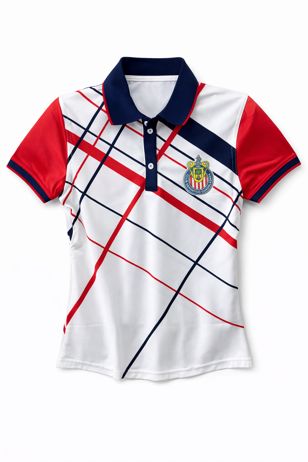 Polo Mujer Chivas Blanco con Líneas Diagonales CI165