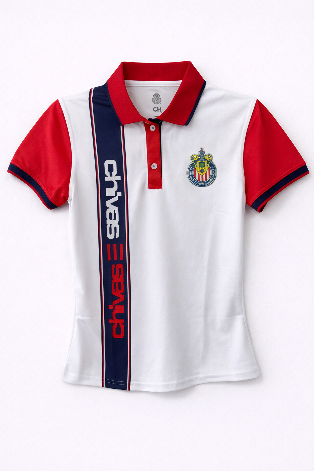 Playera Polo Mujer "Chivas" Vertical Blanca CI166
