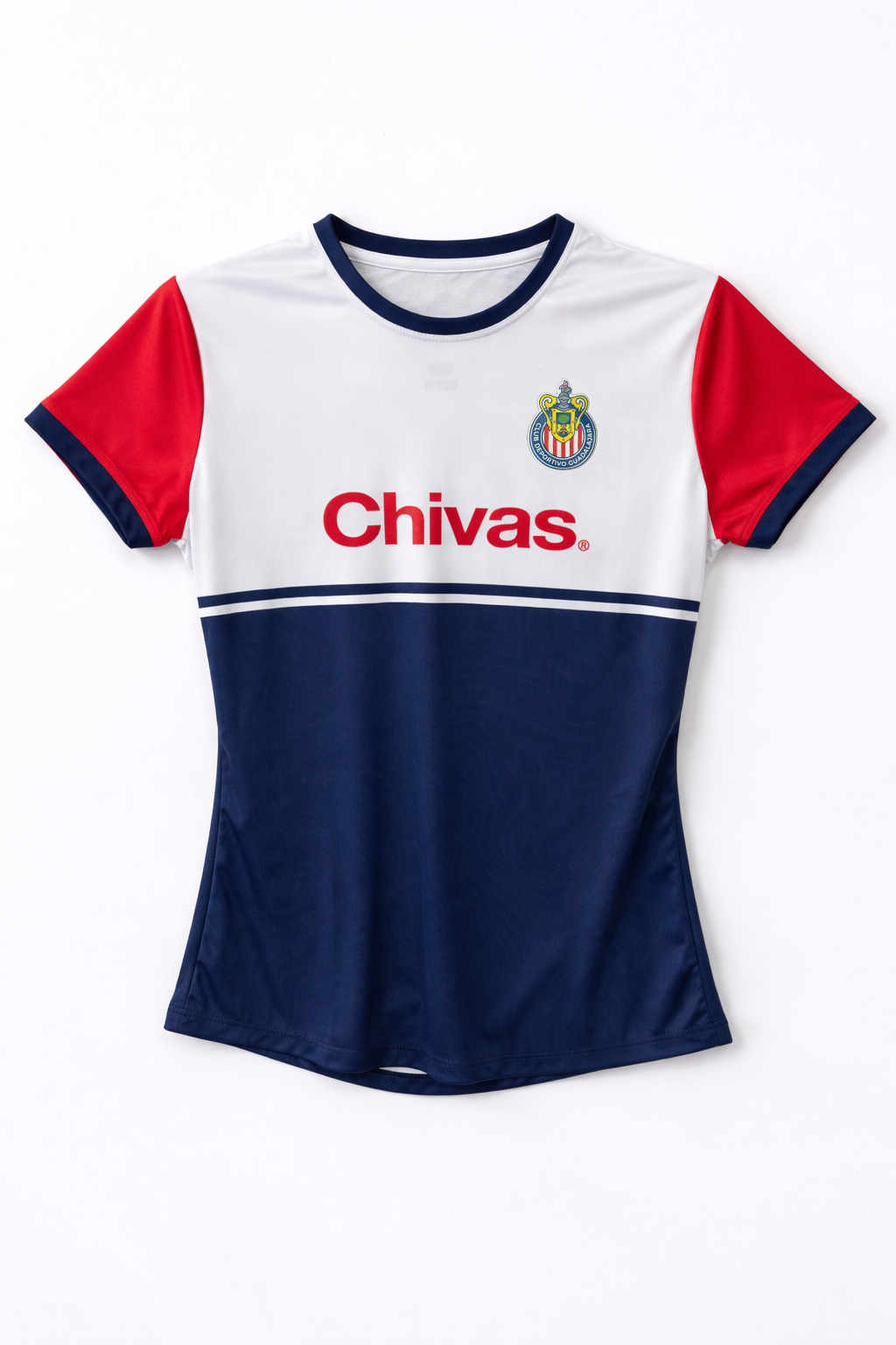 Playera Mujer Chivas Blanca y Azul Cuello Redondo CI91