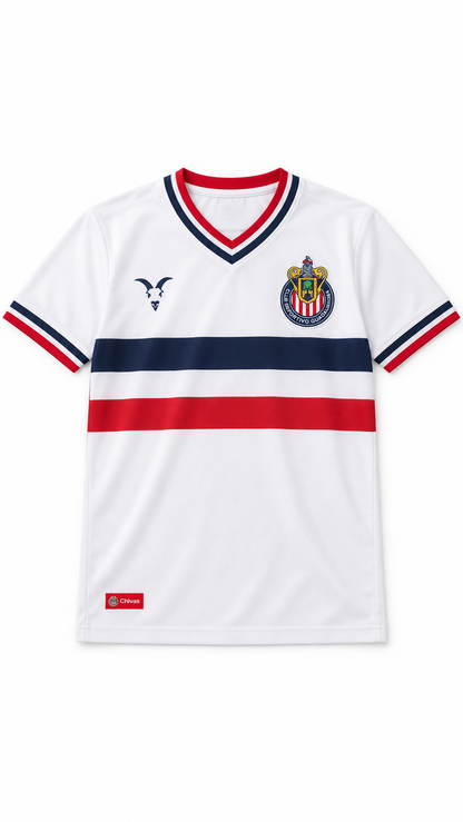 Playera Chivas – Blanca con Franjas Tricolor