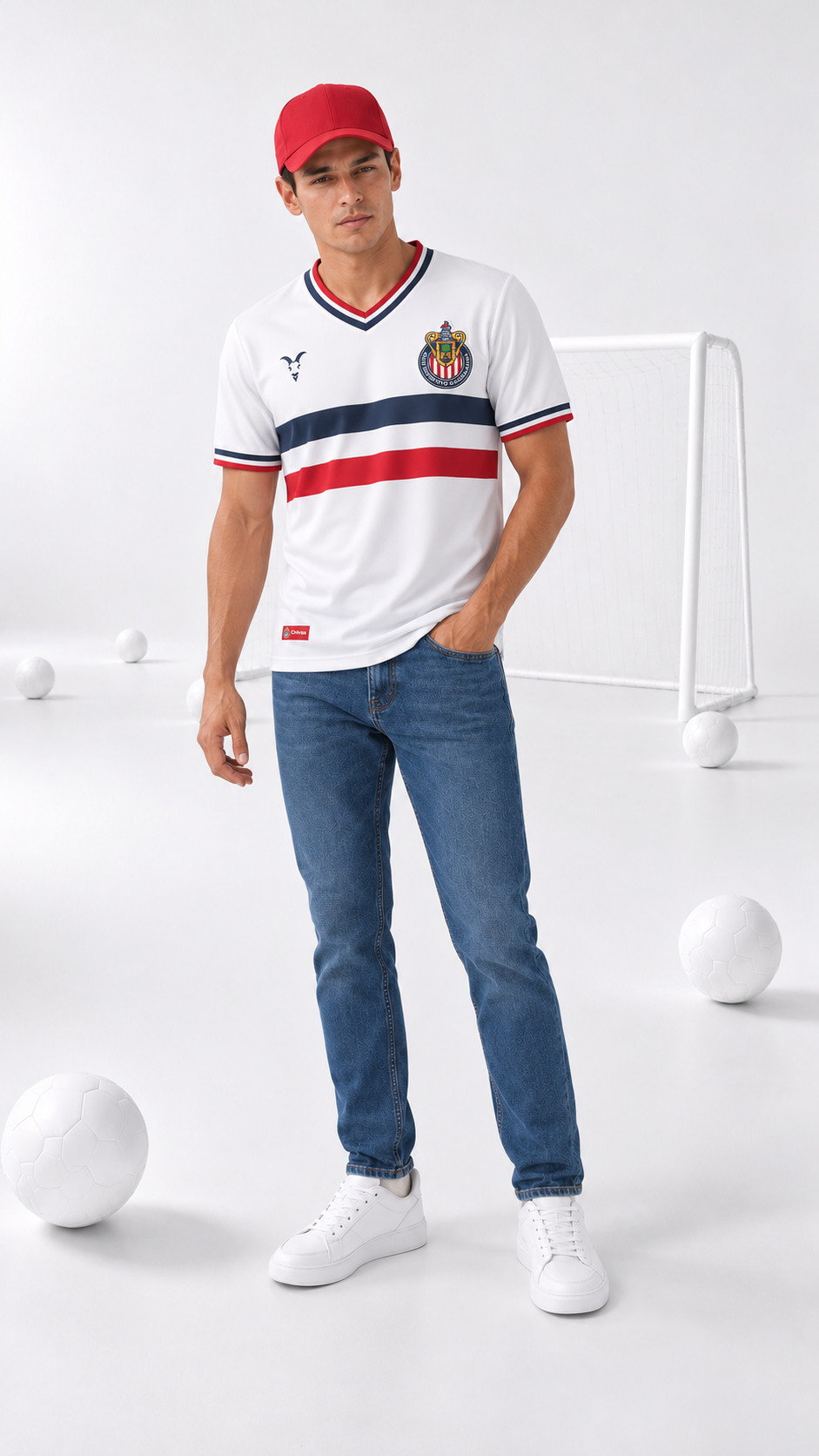 Playera Chivas – Blanca con Franjas Tricolor