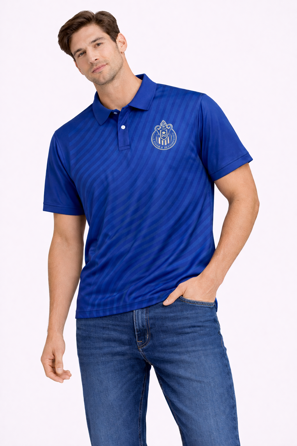 Playera Hombre Polo Chivas Azul con Rayas CI189
