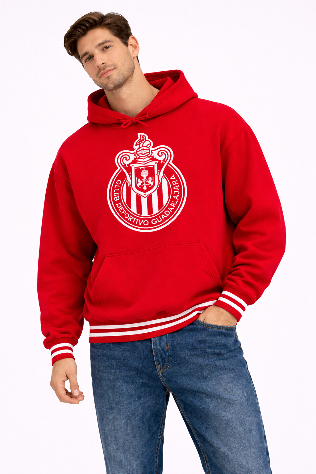 Sudadera con Capucha Chivas Roja Escudo Frontal HG102
