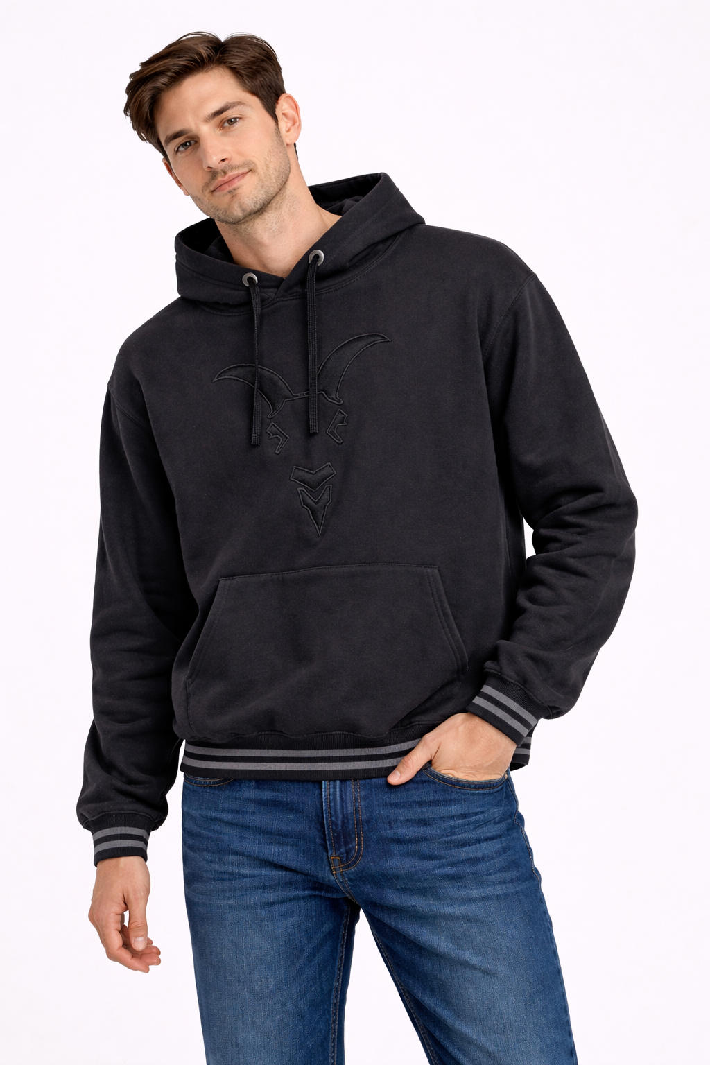 Sudadera Hoodie Chivas Hombre Negra Logo Relieve HG100