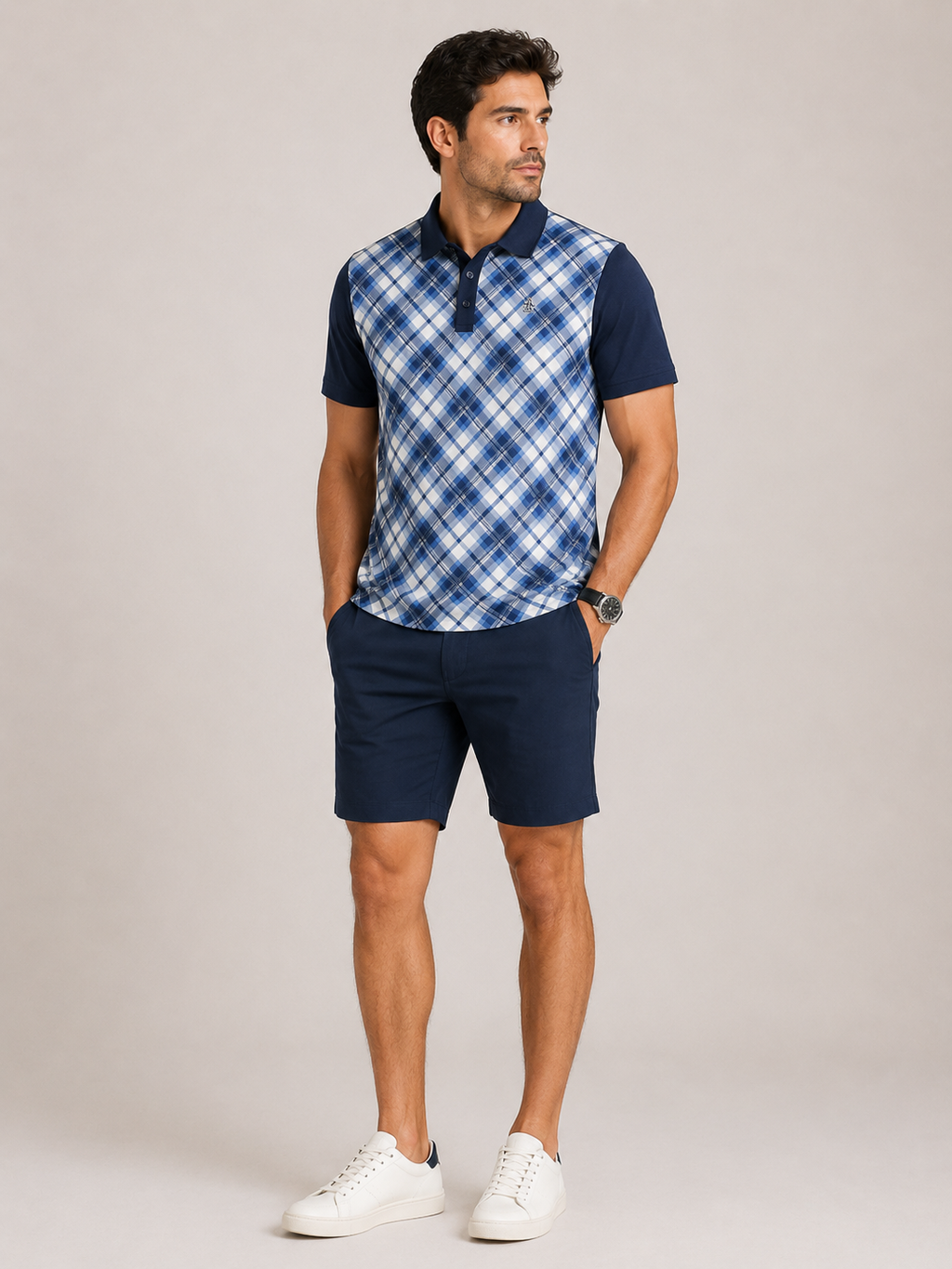 Polo Deportiva Microfibra con Diseño Tartan