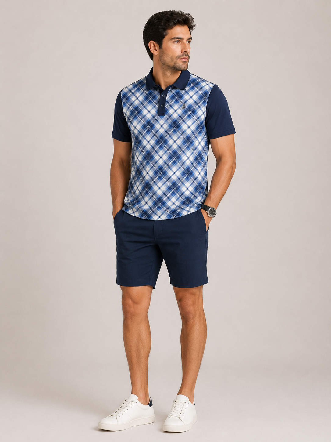 Polo Deportiva Microfibra con Diseño Tartan