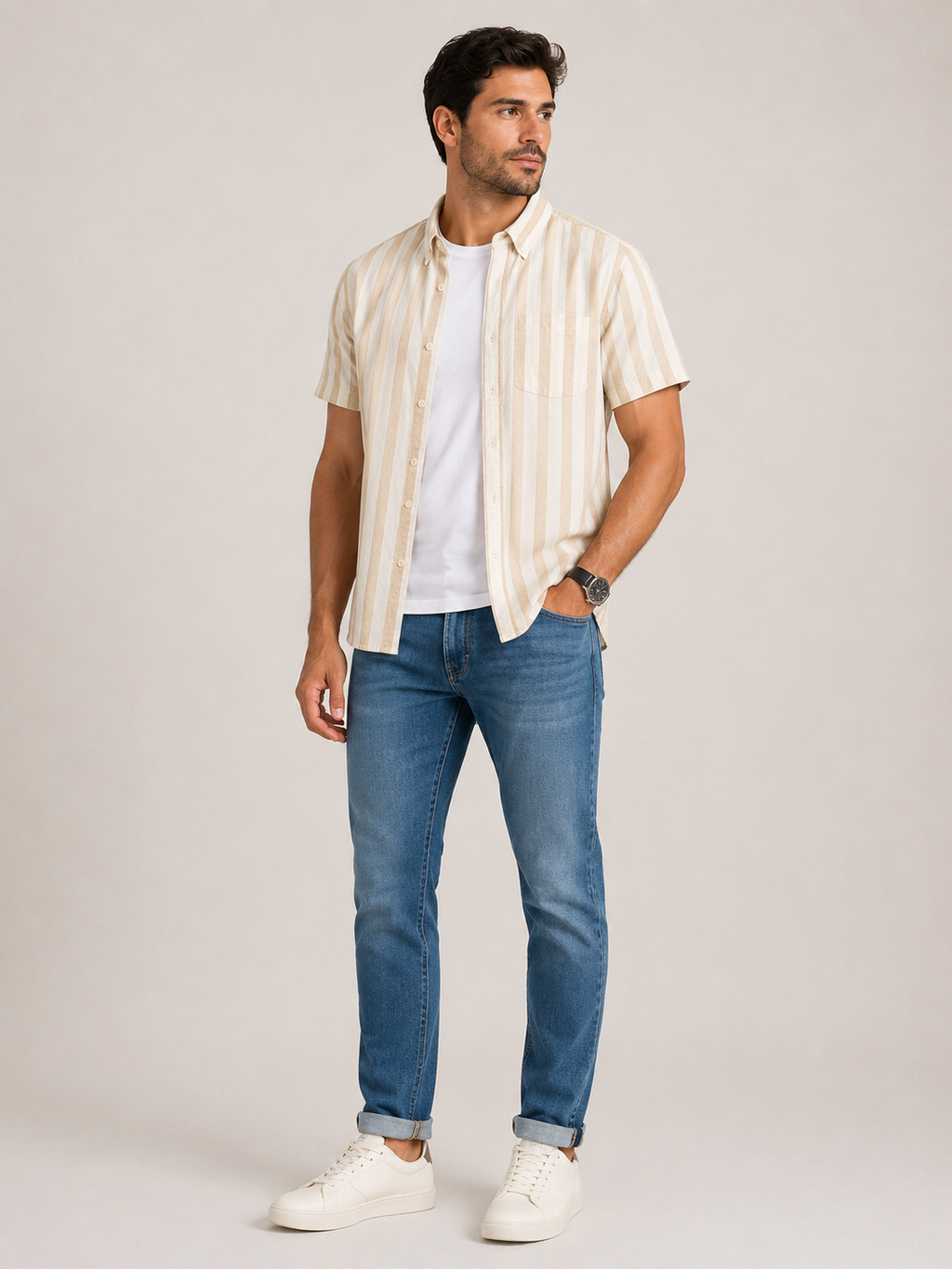 Camisa Penguin Tipo Lino Rayas
