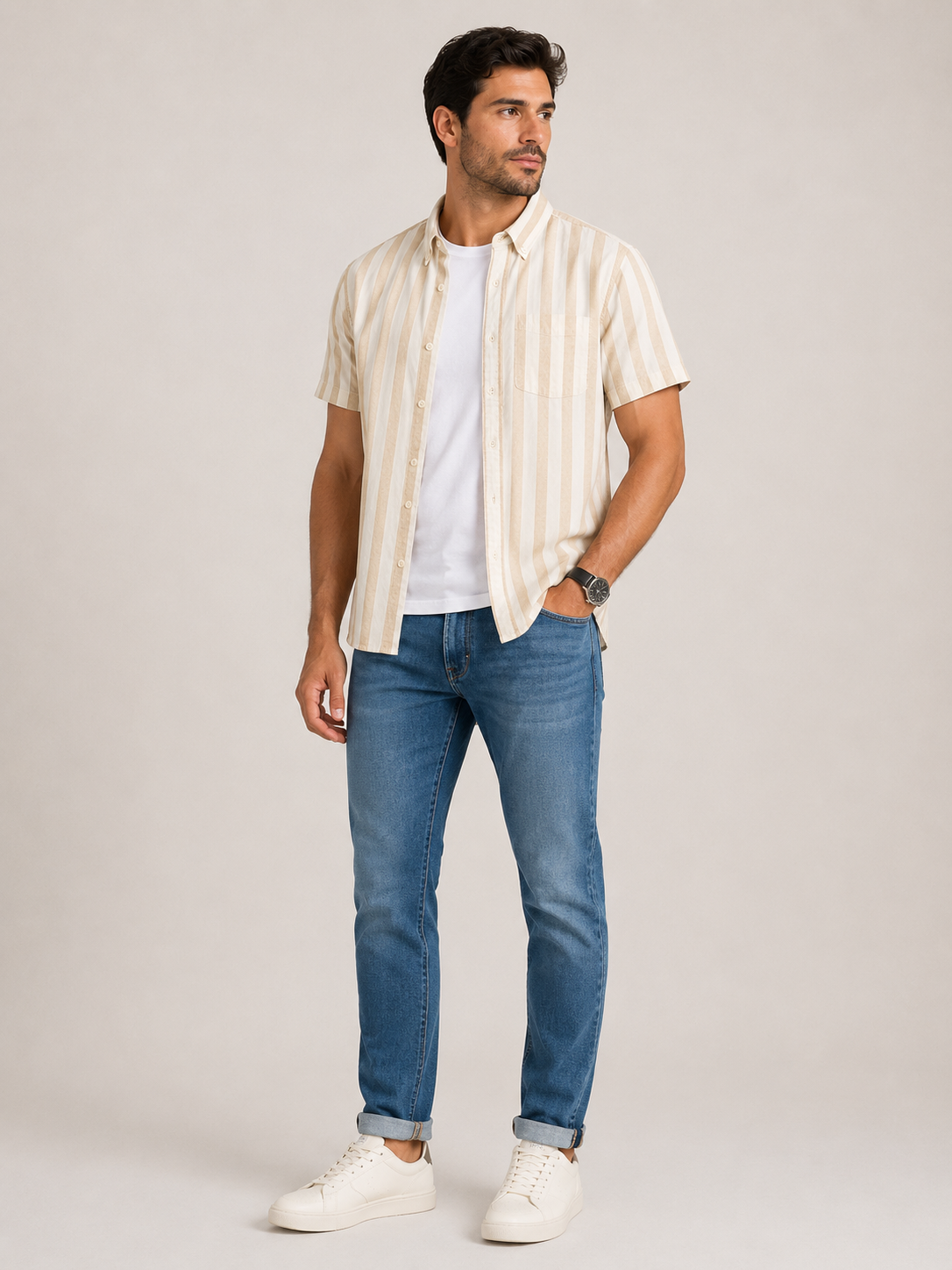 Camisa Penguin Tipo Lino Rayas