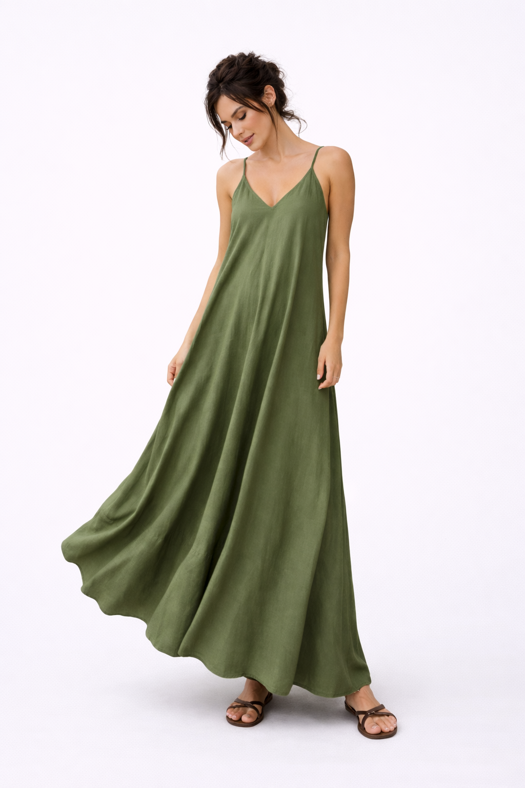 Vestido Largo de Lino Verde – Nina Petra