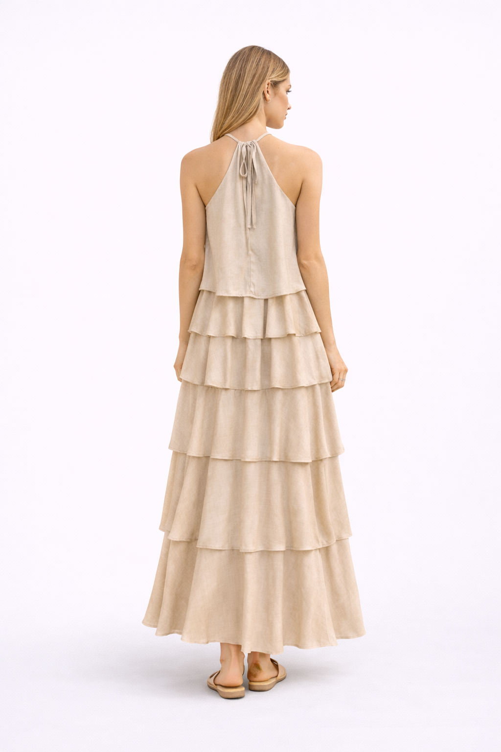 Vestido Largo de Lino con Olanes – Nina Petra