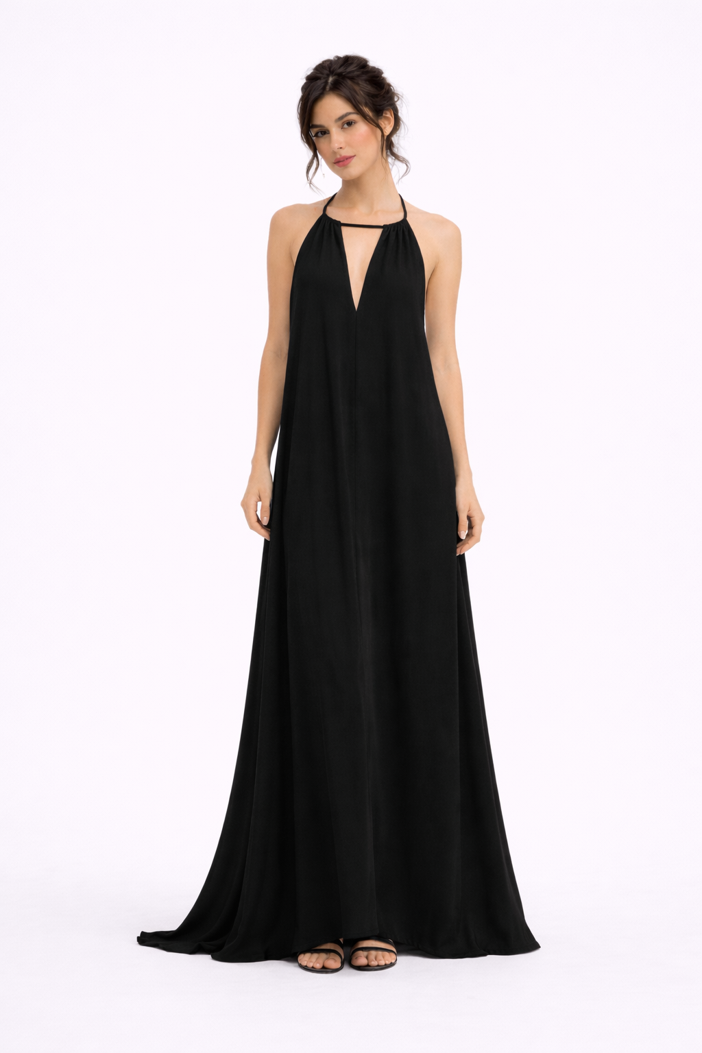 Vestido Largo Negro de Lino  – Nina Petra