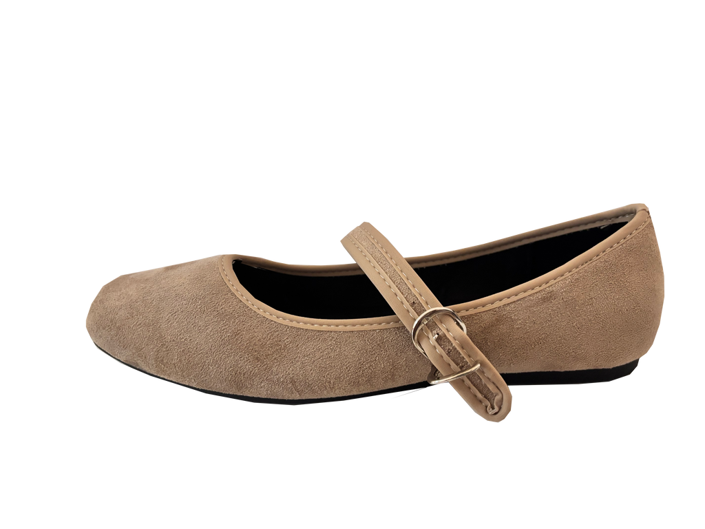 Bailarinas de Suede Camel con Correa – Estilo Clásico Femenino