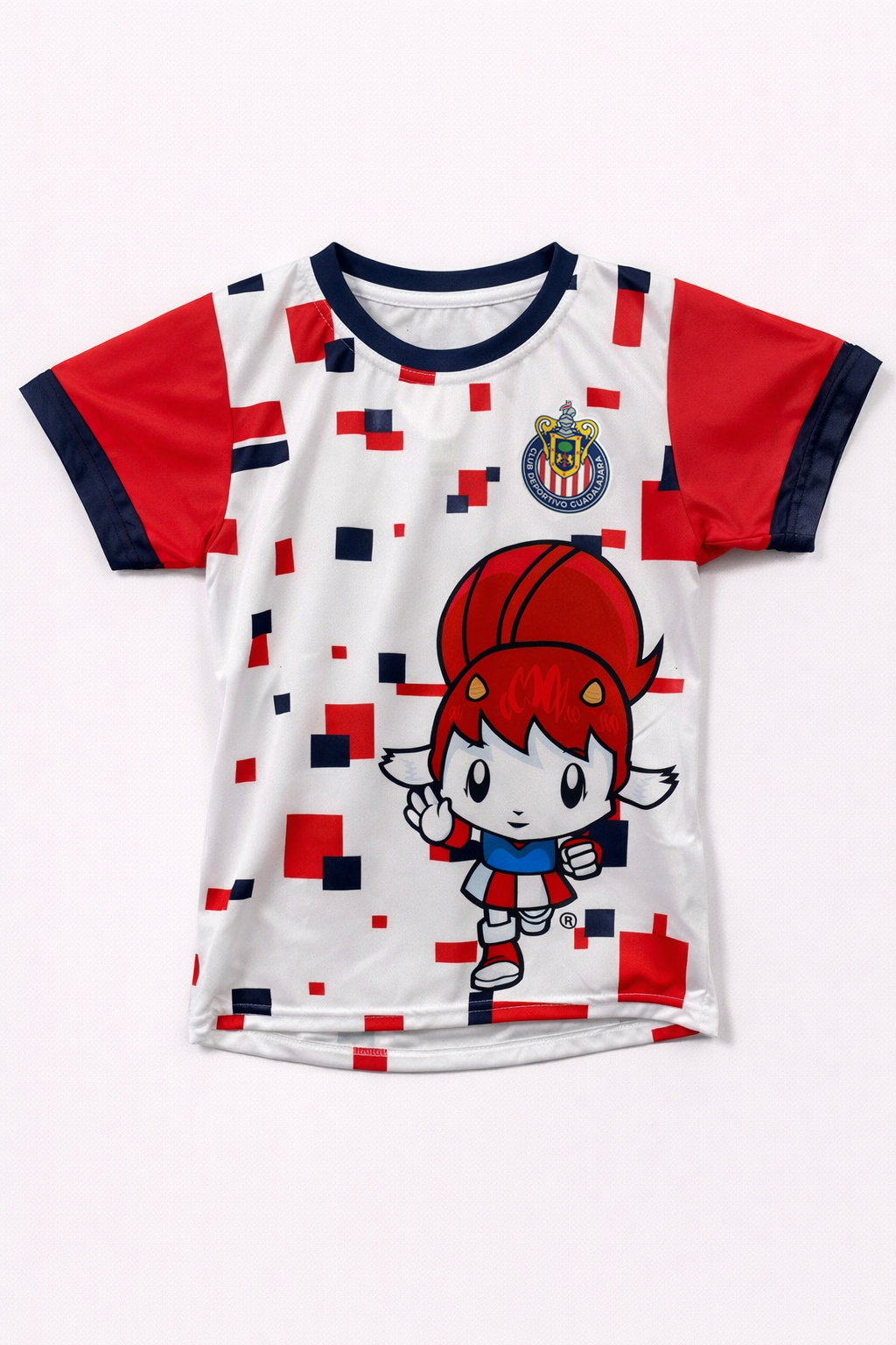 Playera Chivas Infantil Mascota Pixel Blanca CI110