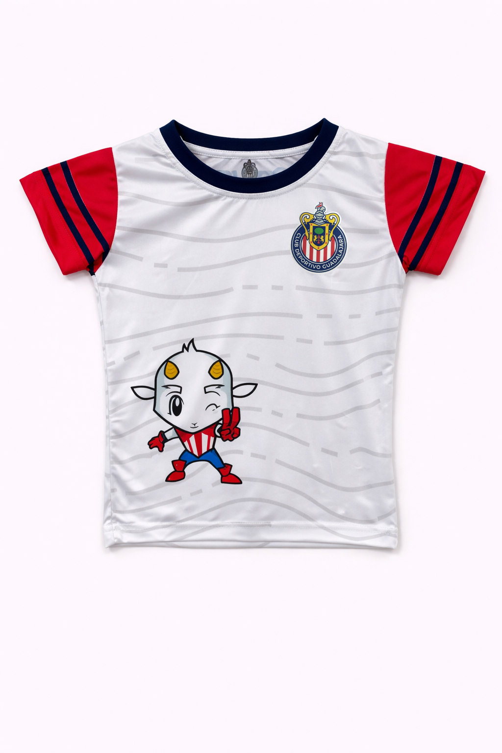 Playera Chivas Infantil Blanca con Mascota y Mangas Rojas CI116