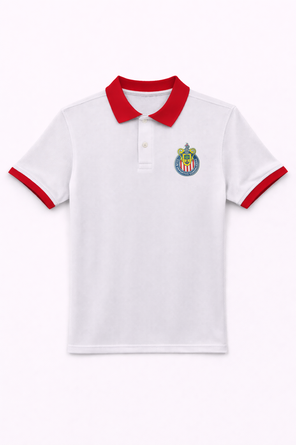 Playera Polo Chivas Blanca con Cuello Rojo CI147