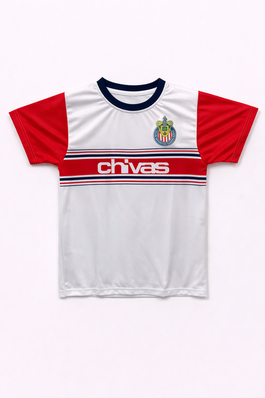 Playera Chivas Blanca con Franja Roja y Logo CI156