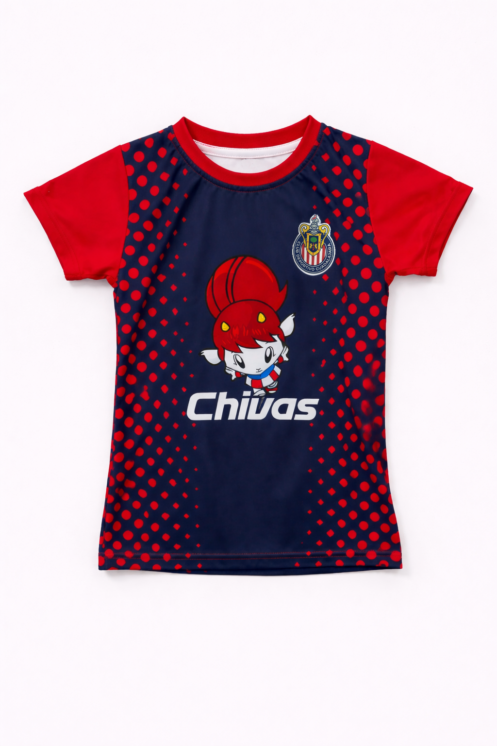 Playera Chivas Infantil Mascota Azul Marino con Puntos Rojos CI178