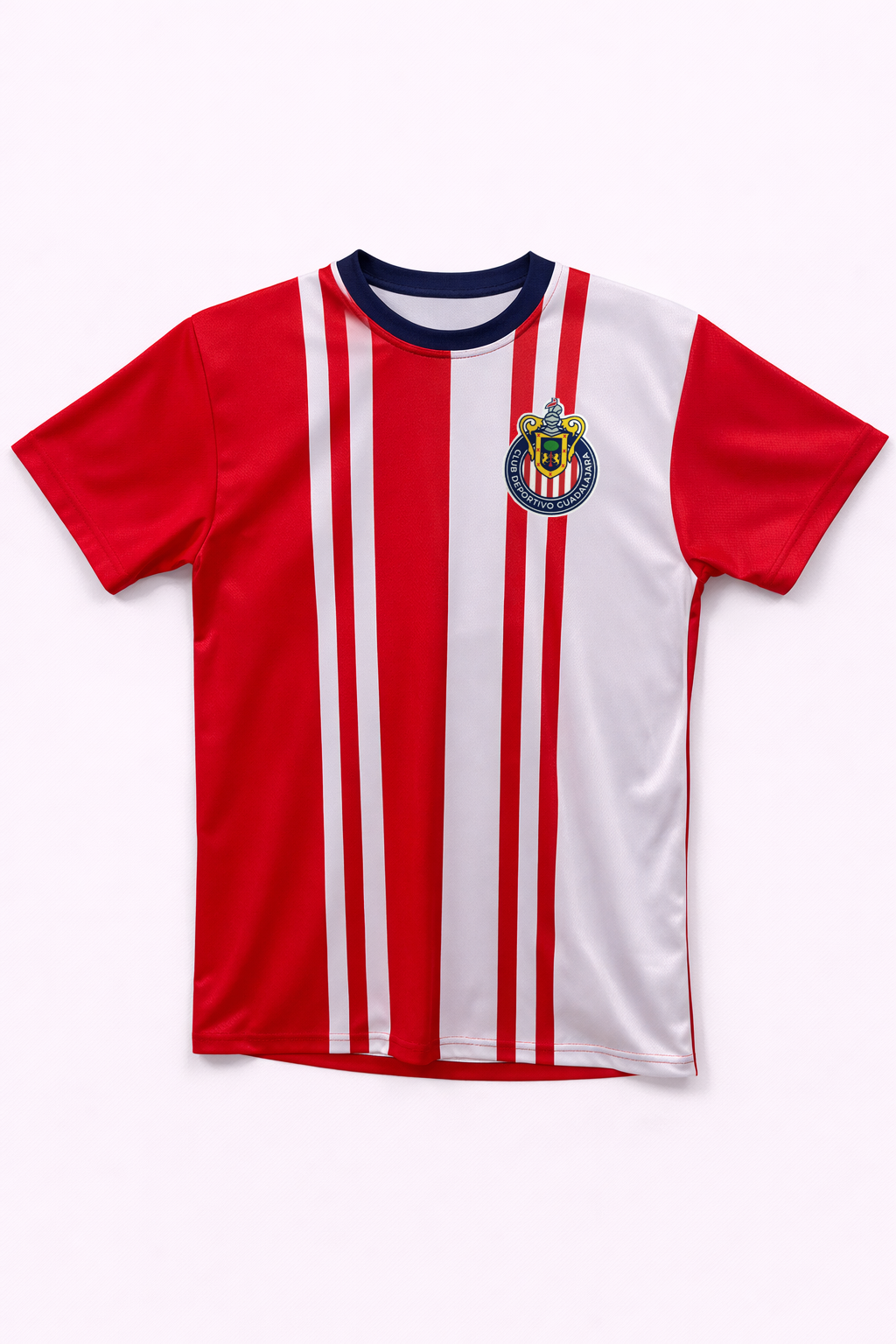 Playera Chivas Rayada Roja y Blanca Cuello Redondo Azul RAYADA ESC