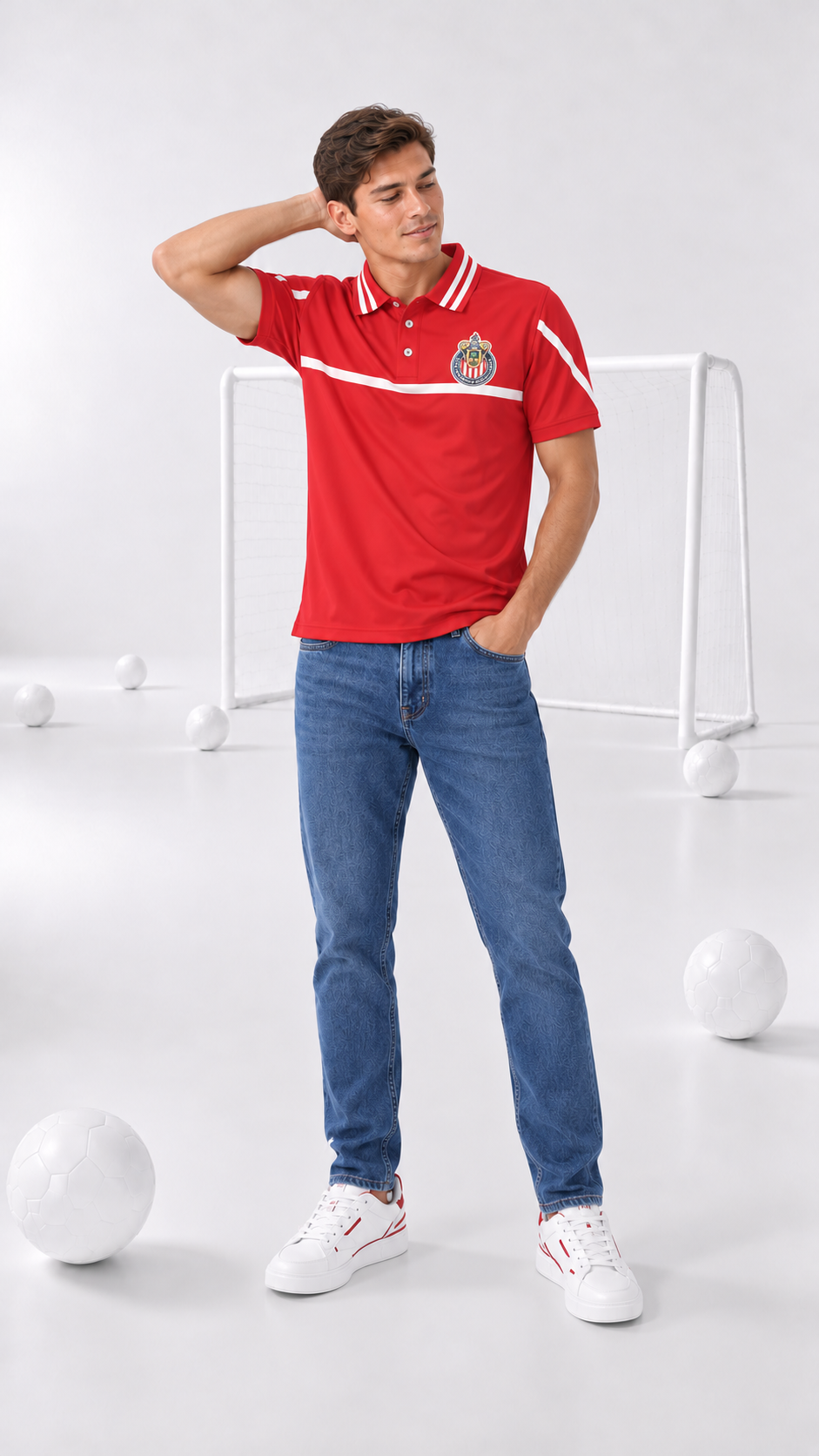 Polo Deportiva Chivas – Roja con Detalles Blancos