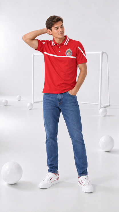 Polo Deportiva Chivas – Roja con Detalles Blancos