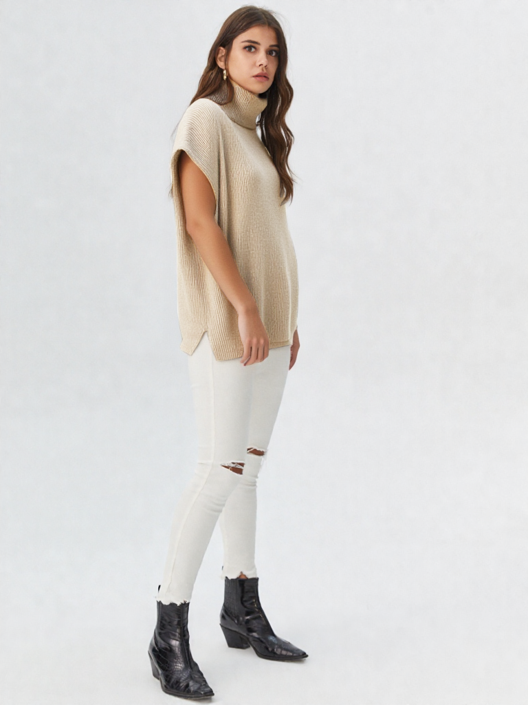 Suéter beige cuello alto tejido Julis & JK