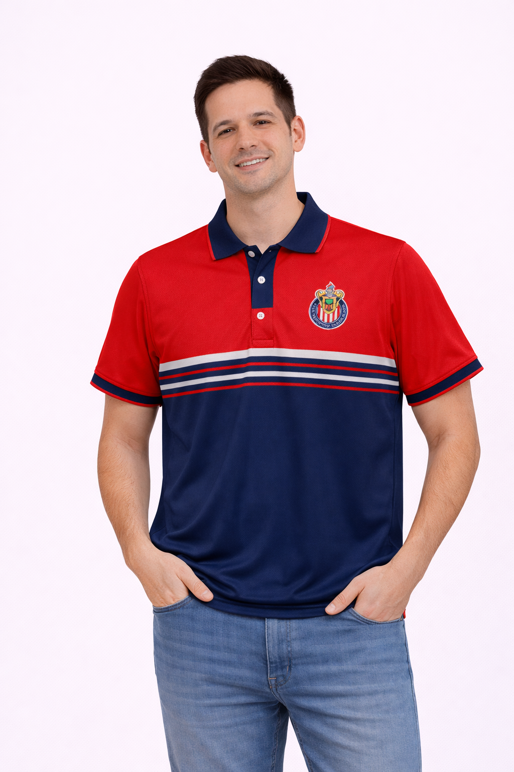Playera Polo Chivas Rojo y Azul Marino CI137