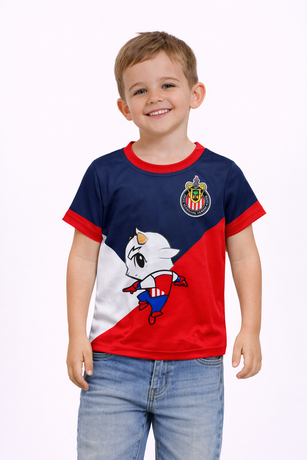 Playera Chivas Infantil Tricolor con Macota CI115
