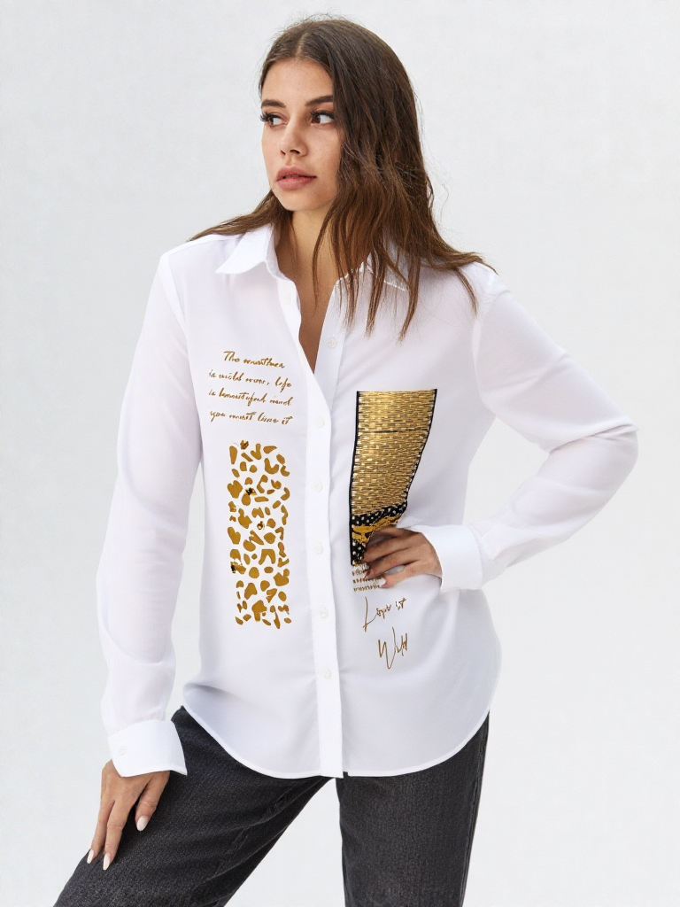 Camisa blanca con foil dorado Foleys