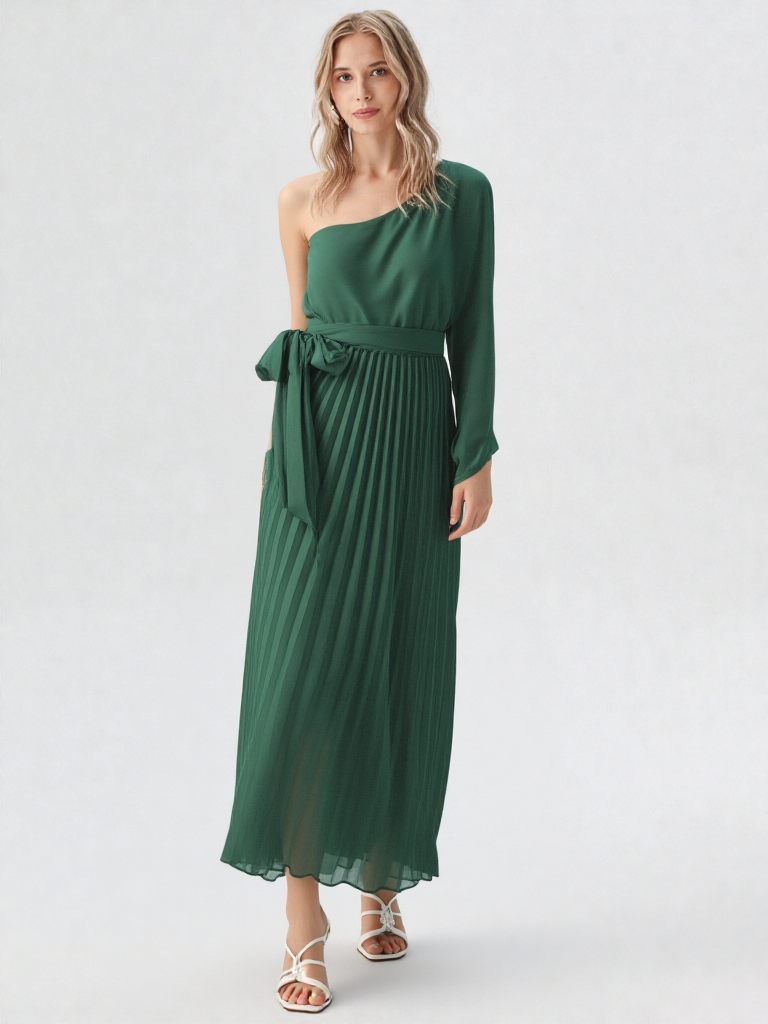 Vestido largo asimétrico plisado STOP